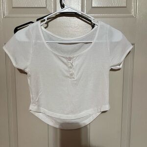 White Ribbed Button-Up Women's Top